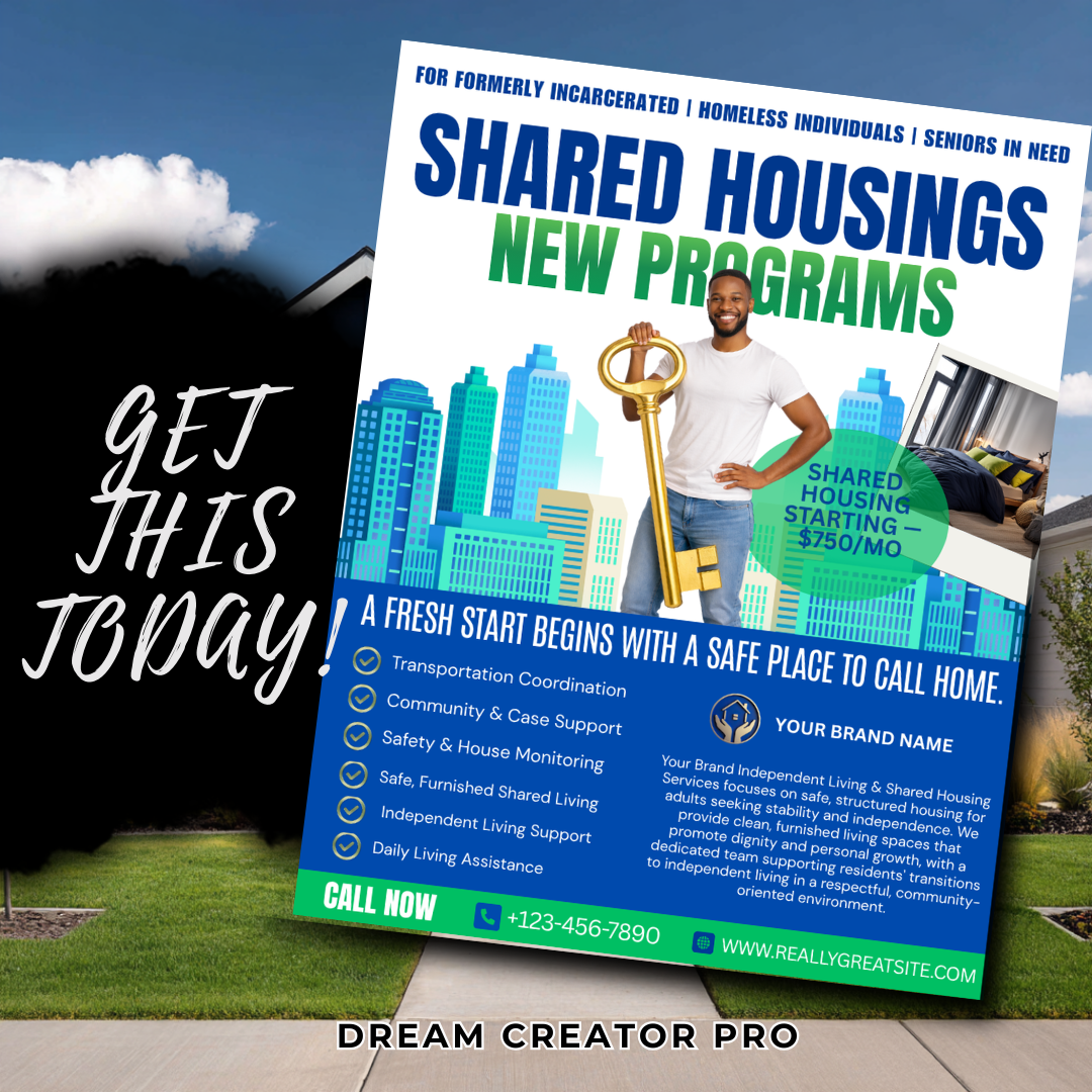 Shared Housing Flyer Template | Affordable Living Canva Flyer | Transitional Housing Room Rental Ad | Editable Design (Copy) (Copy)