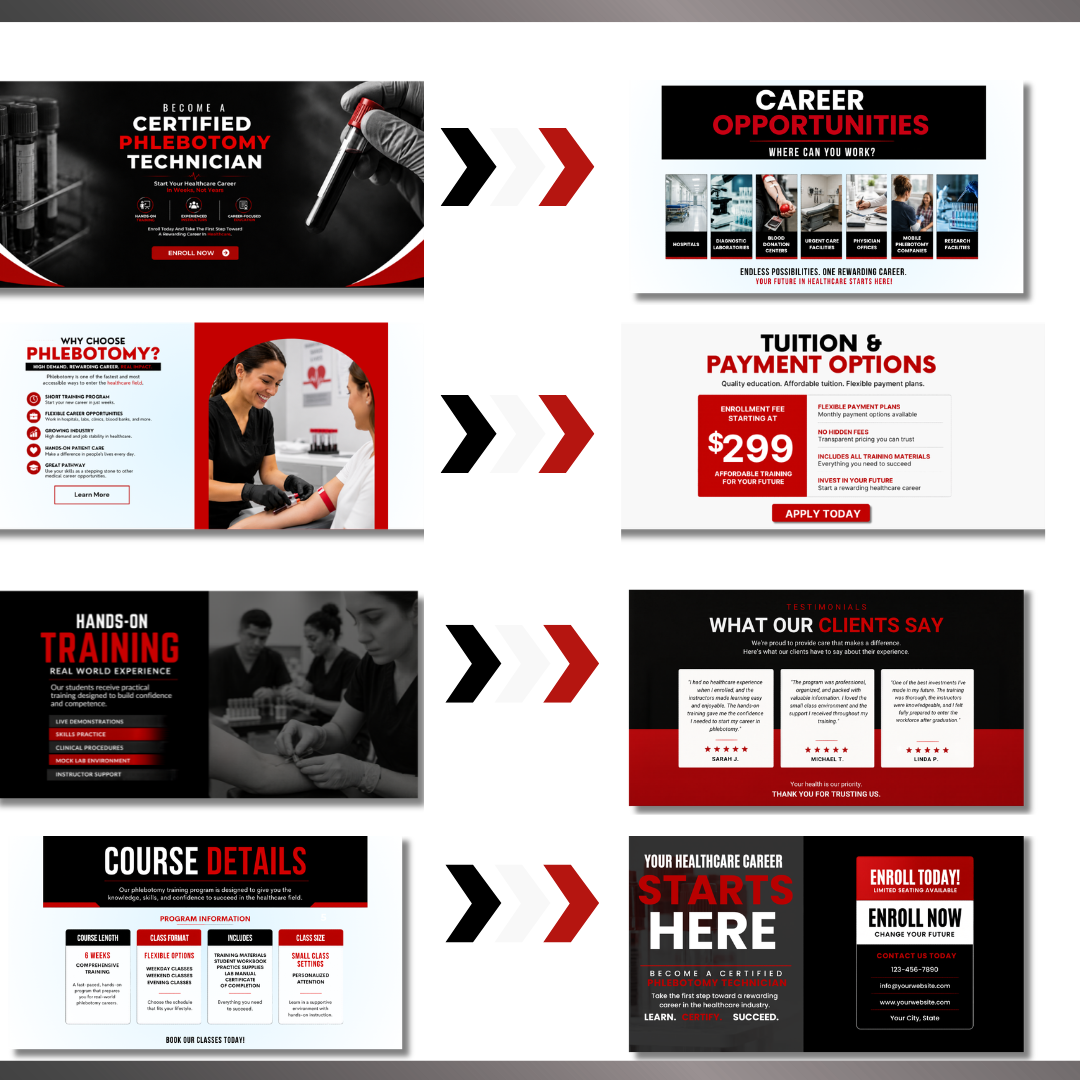Phlebotomy Class Website Template | Medical Training School Canva Website | Healthcare Education Landing Page | Editable Website Design