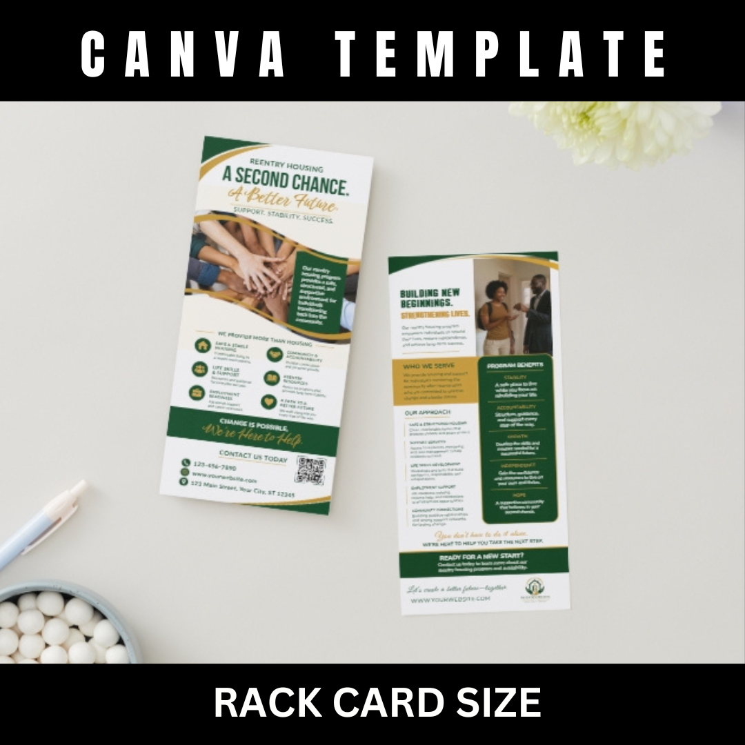 Reentry Housing Rack Card Canva Template | Transitional Housing Marketing | Half Page Flyer | Reentry Program Brochure | Editable Canva