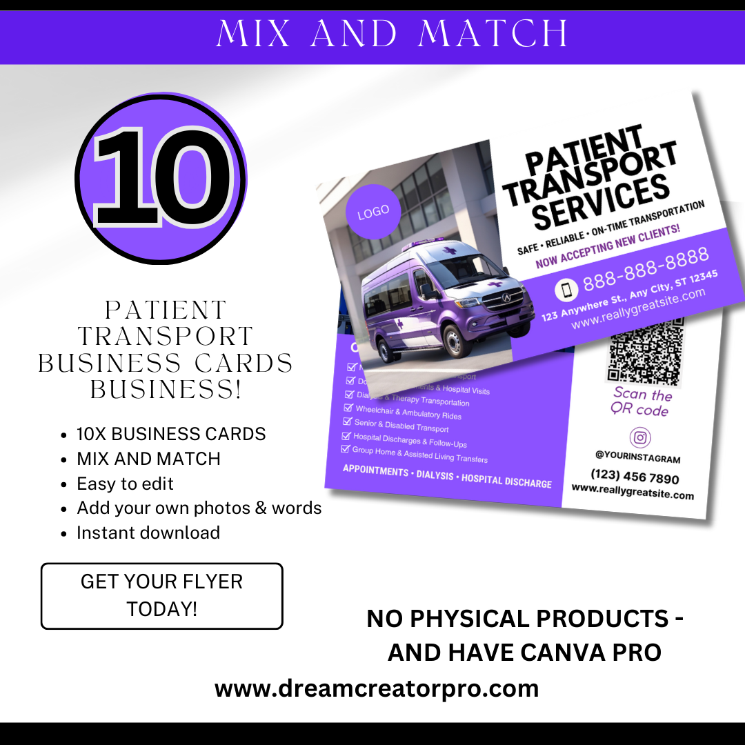 Medical Transport Business Card Template | Non Emergency Patient Transport Canva Card | NEMT Transportation Design