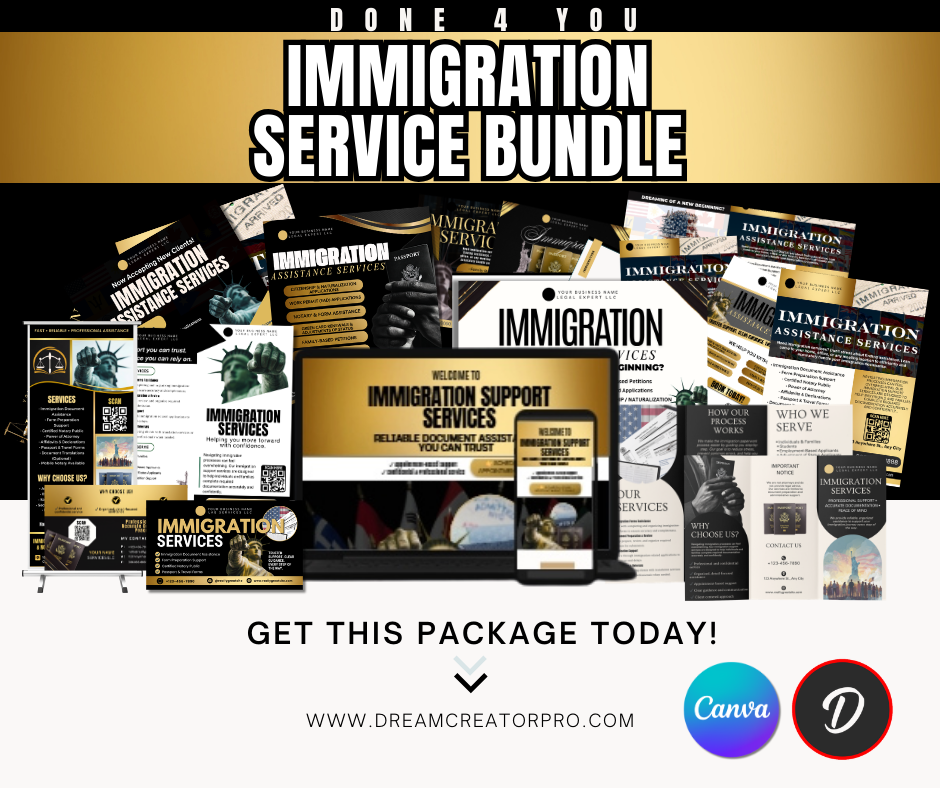 Immigration Services Marketing Bundle | Canva Templates for Flyers, IG Posts, Website, Yard Sign & Retractable Banner