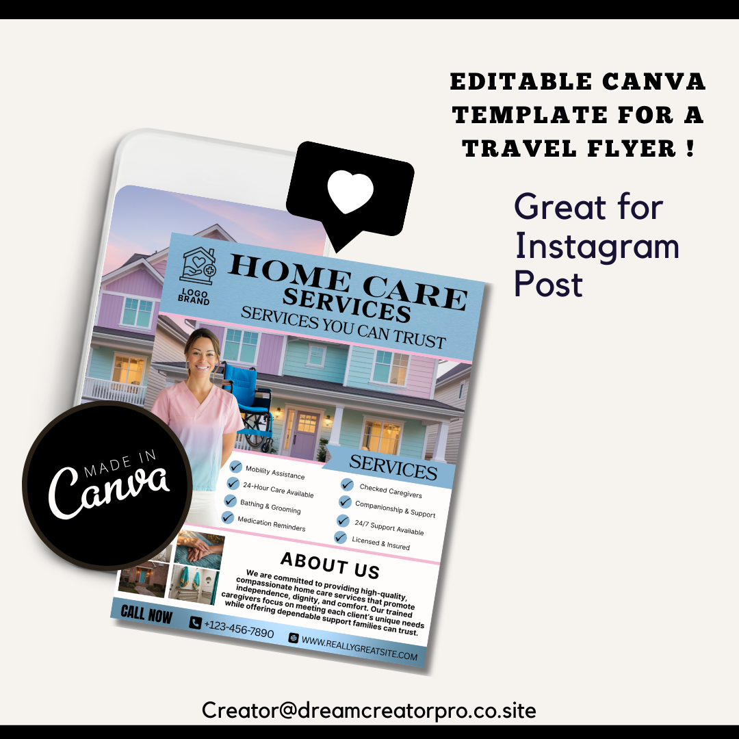 Home Care Service Flyer / DIY Home Care Service Flyer/ Canva Template 2026 / Medical Template / Medical flyer / Medical flyer Template / CNA