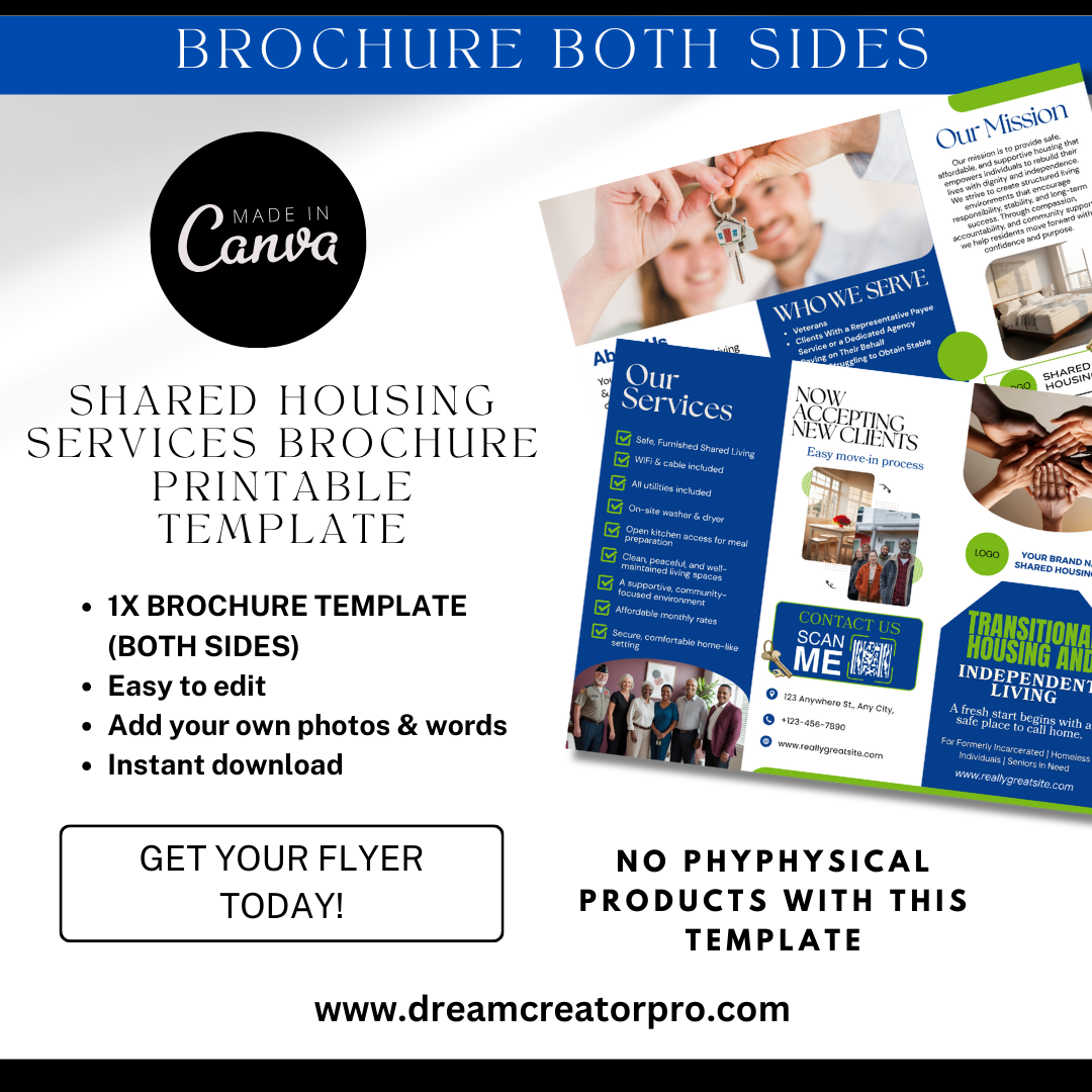 Transitional Housing Brochure Template Canva | Shared Housing Independent Living Marketing | Reentry