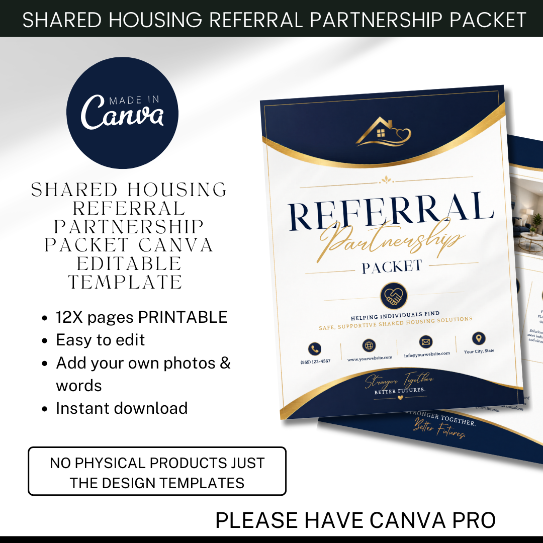 Shared Housing Referral Partnership Packet | Housing Provider Canva Template | Referral Packet Bundle | Editable Partnership Proposal