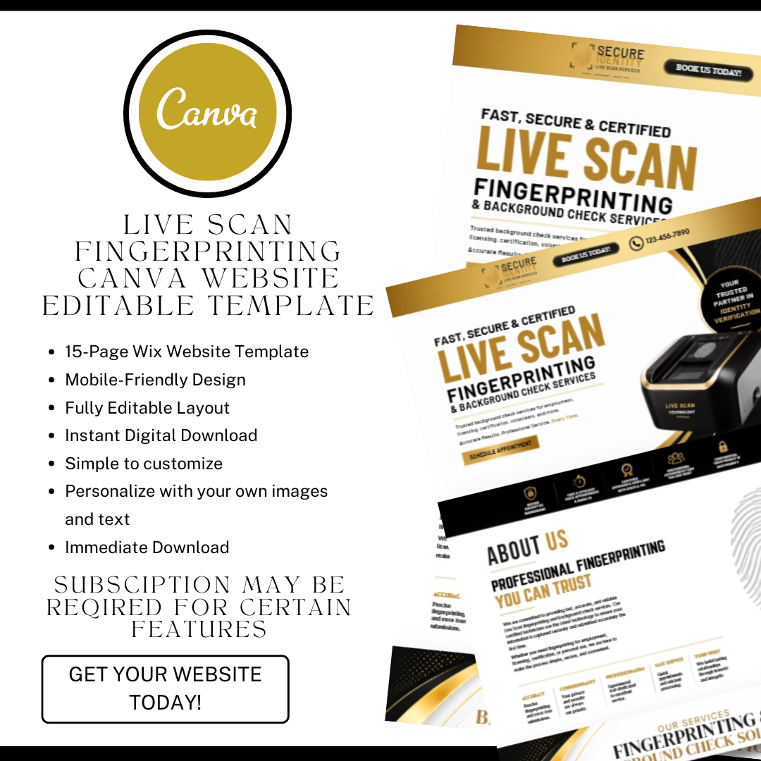 Live Scan Fingerprinting Canva Website Template | Editable Background Check Landing Page