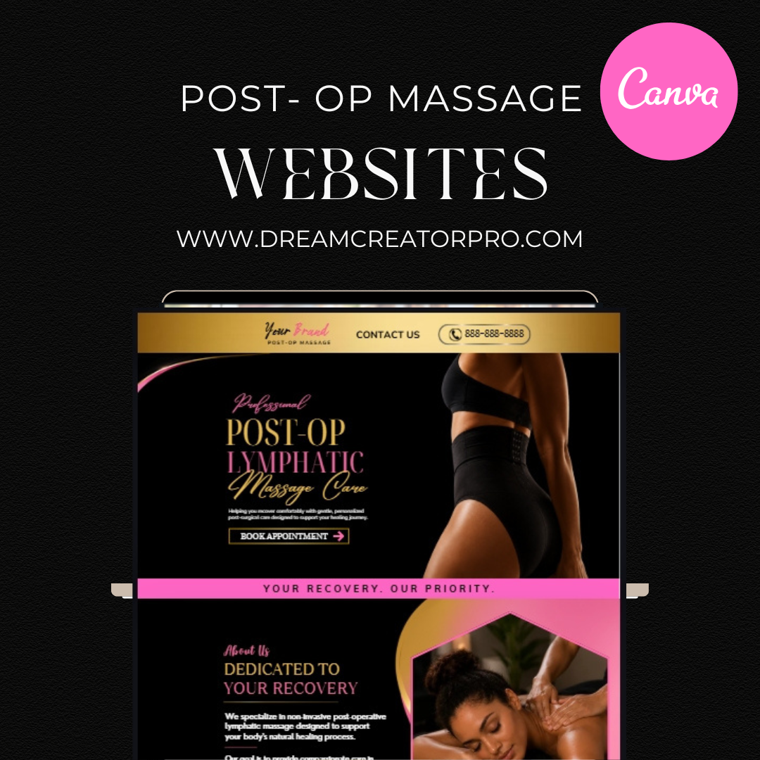 Post Op Massage Website Template Canva | Lymphatic Drainage Website | Recovery Massage Landing Page | Beauty Spa Website | Editable Canva Website