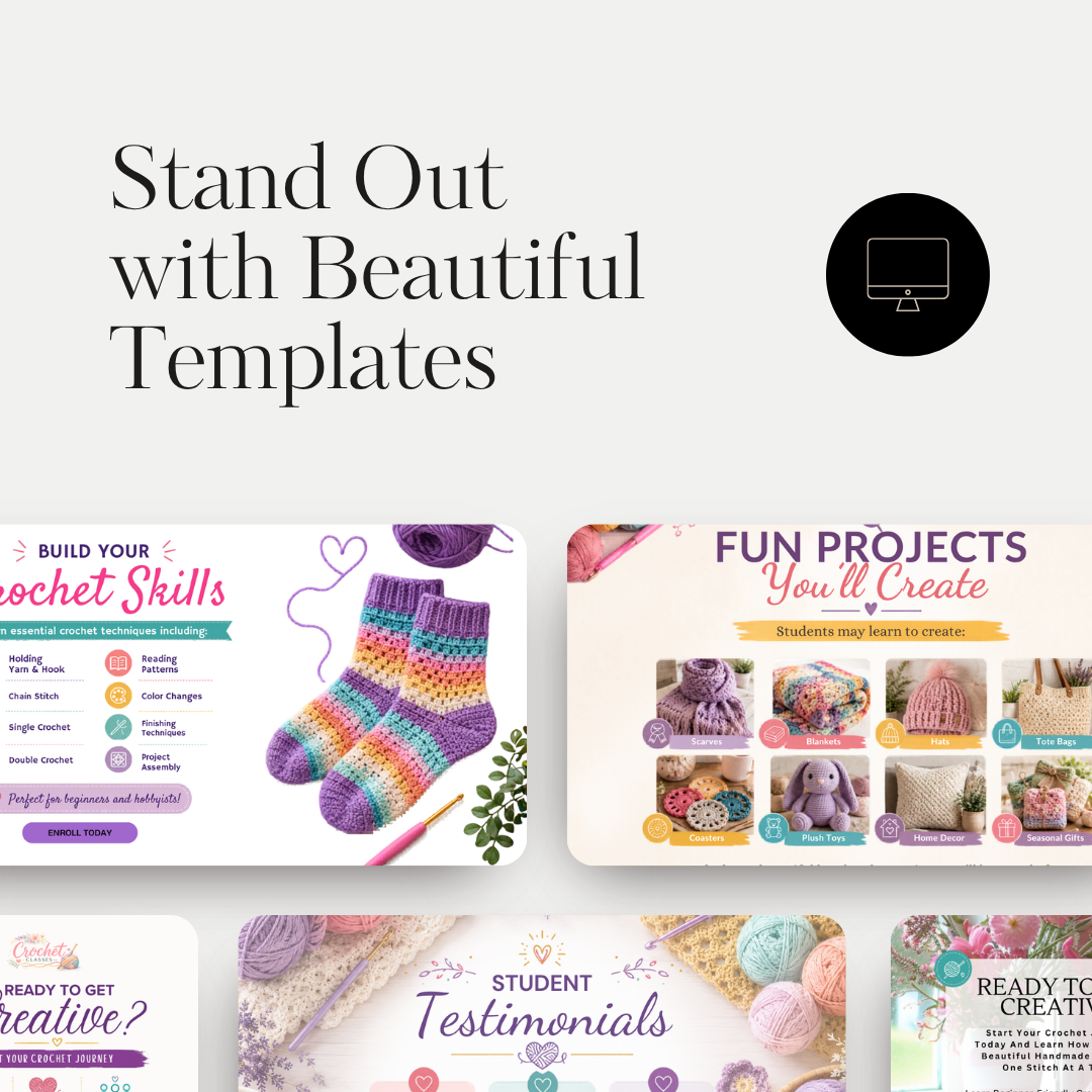 Crochet Class Website Template | Crochet Course Canva Website | Craft Business Website Design | Editable Canva Landing Page