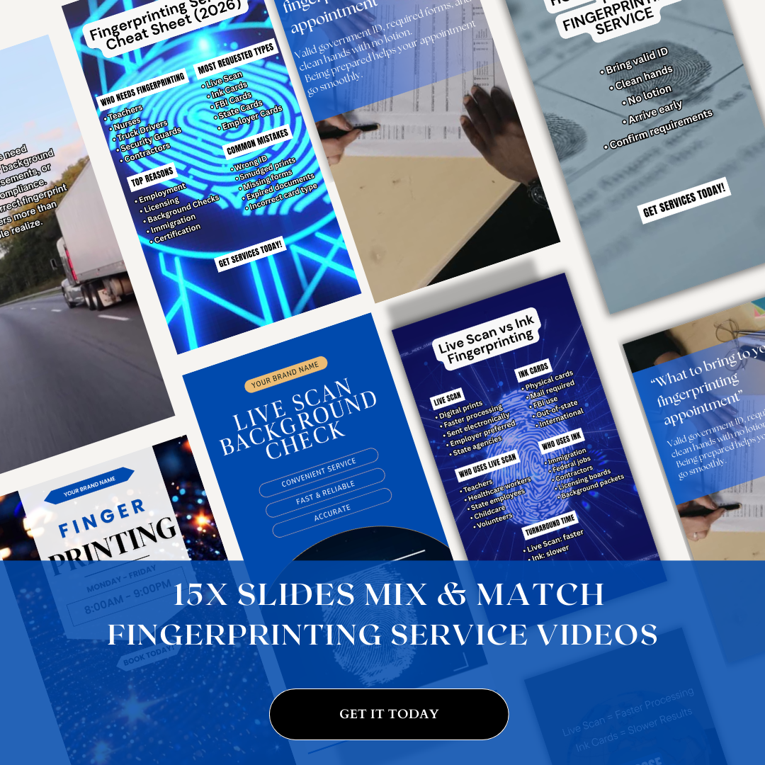 Fingerprinting Service Reels Templates | Live Scan & Ink Fingerprinting Instagram Reels | Background Check & Fingerprinting Marketing | Canva Editable