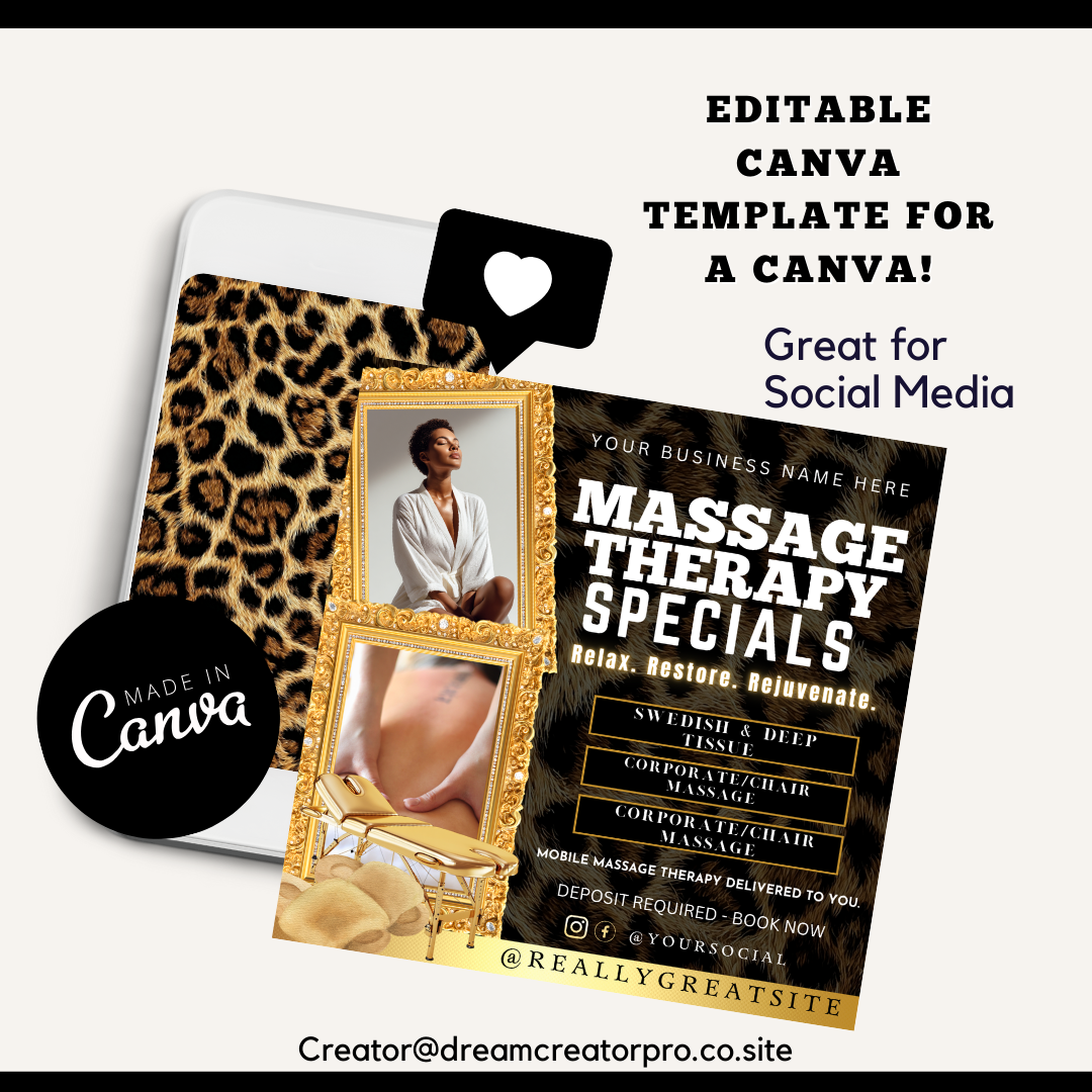 Mobile Massage Flyer Canva Template | Editable Massage Therapy Service Flyer | At-Home Spa & Wellness Printable Business Marketing