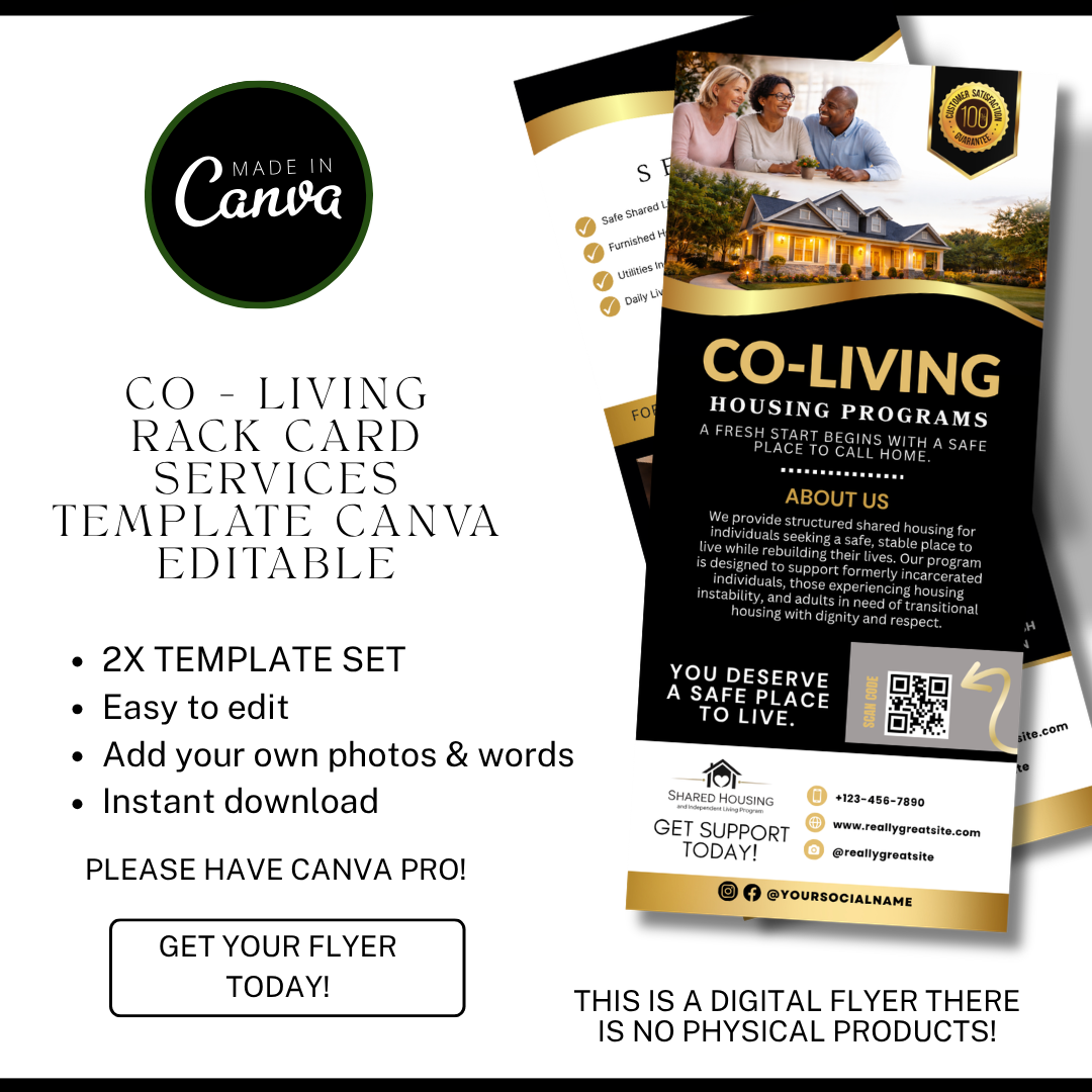 Co Living Rack Card Template, Shared Housing Marketing Canva Template, Room Rental Flyer, Affordable Housing Promotion, Editable Rack Card (Copy)