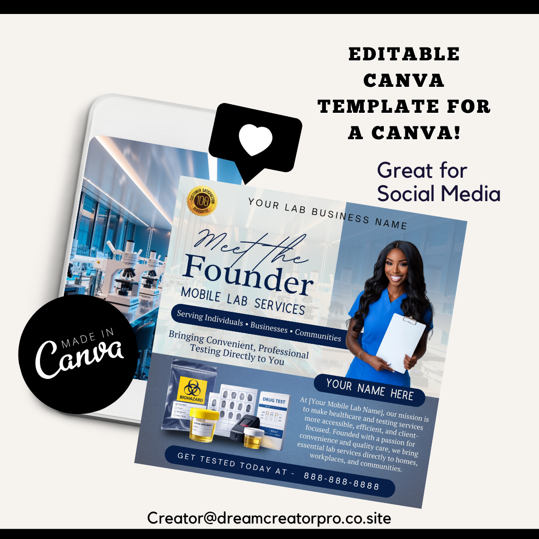 Mobile Lab Meet The Founder Service Flyer / DIY Medical Mobile Lab Service Flyer/ Mobile Lab Concierge / Meet The Ceo / Medical flyer