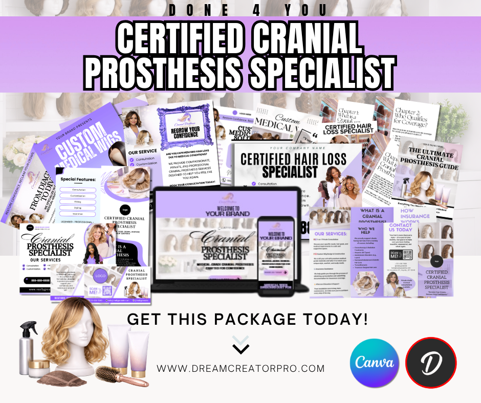 Cranial Prosthesis Specialist Ultimate Business Bundle | Editable Canva Template Kit / Custom Medical Wig Template / salon business Website