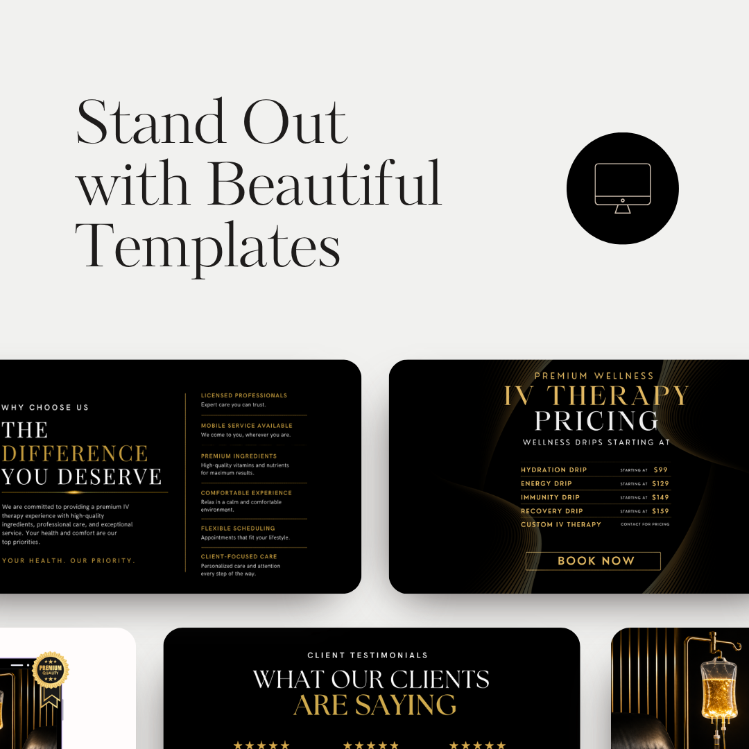 IV Drip Therapy Website Template | Editable Canva Wellness Website | Mobile Hydration Business Website | Luxury Medical Spa Design