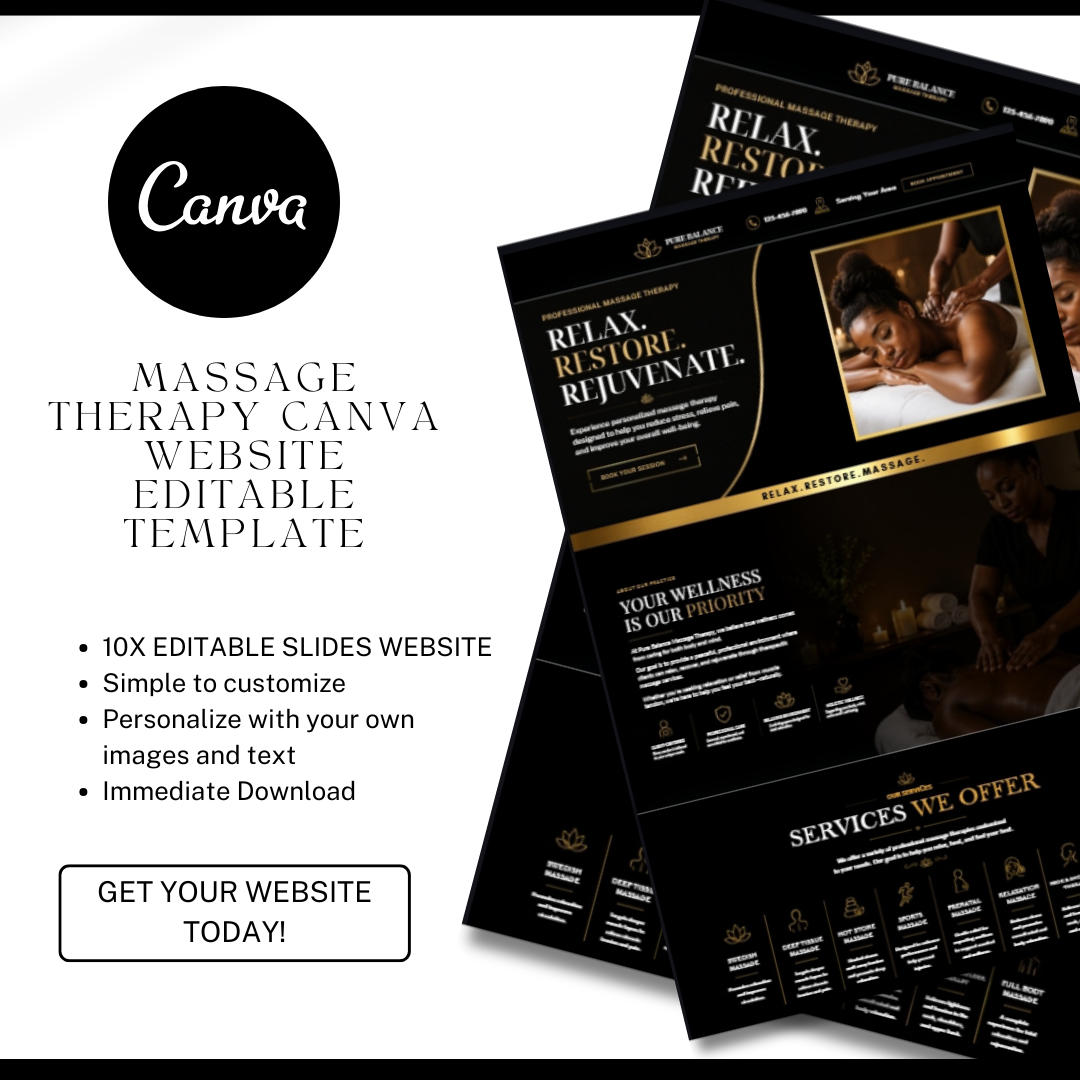 Massage Therapy Website Template | Spa Website Canva Template | Massage Business Website Design | Wellness Landing Page | Editable Canva Website