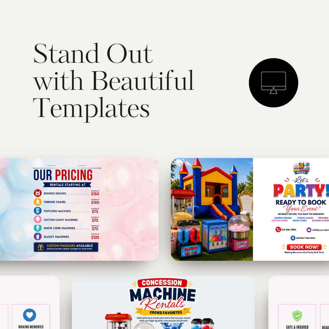 Party Rental Website Template | Bounce House Rental Canva Website | Event Equipment Rental Business Website | Editable Canva Design