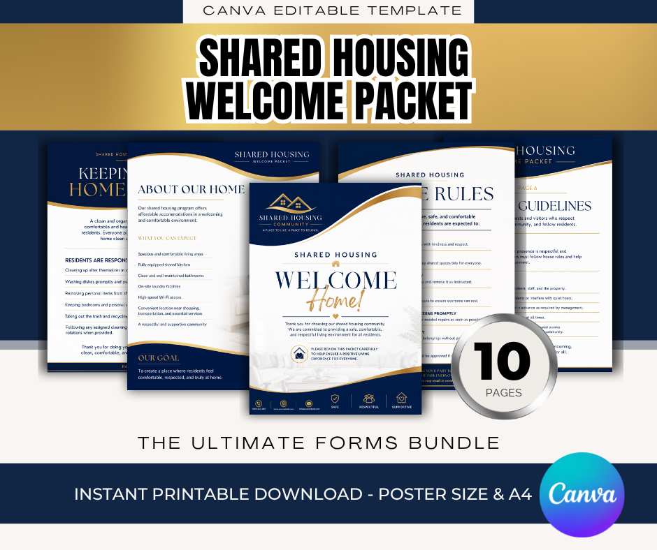 Shared Housing Welcome Packet Template Canva | Resident Handbook | Transitional Housing Forms | Group Home Welcome Guide | Housing Program