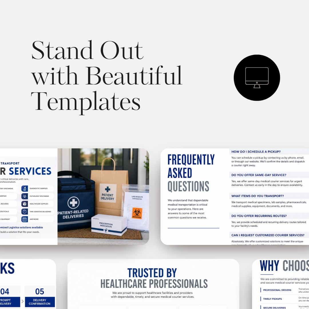 Medical Courier Website Template | Healthcare Logistics Canva Website | Specimen Transport Business Website | Editable Canva Design
