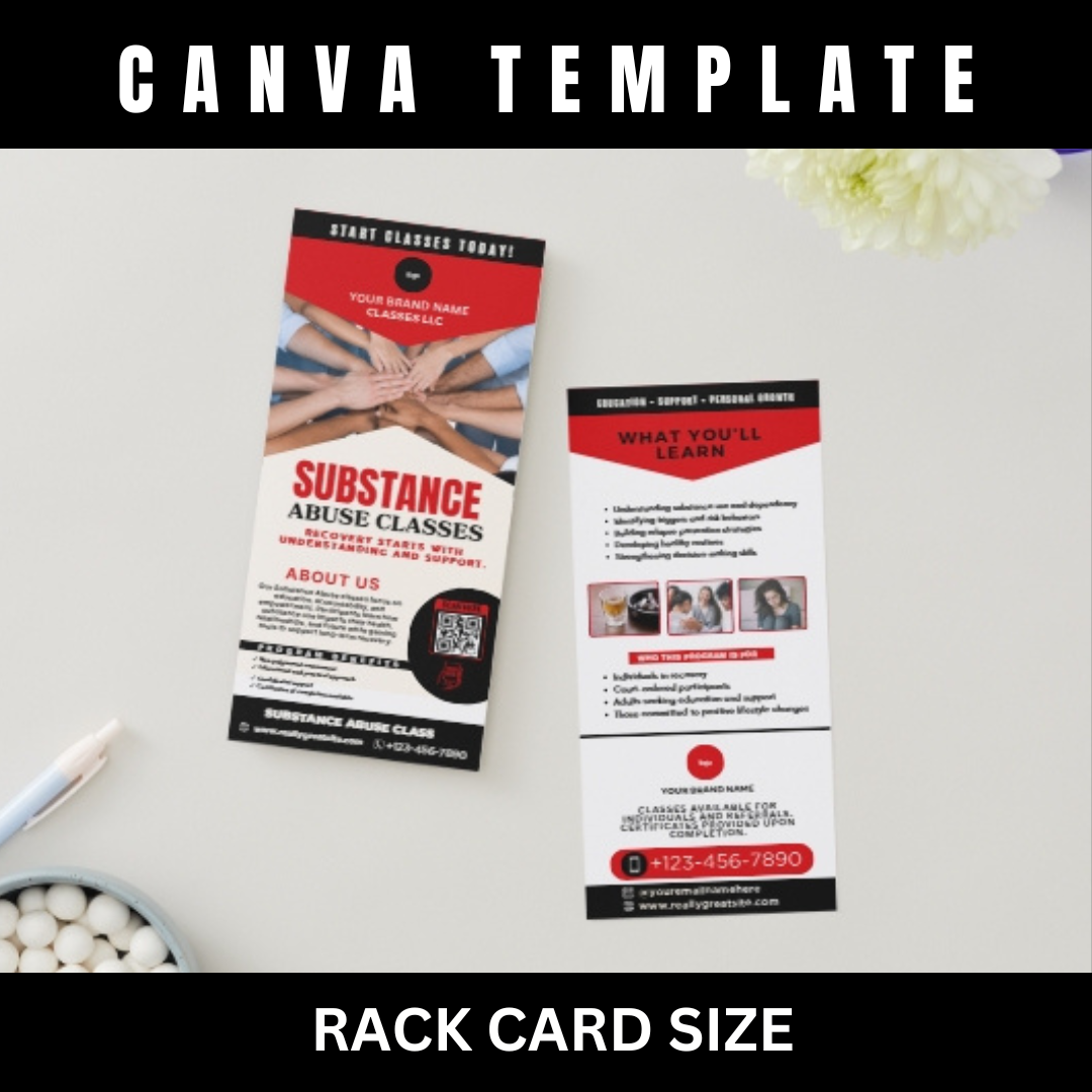 Substance Abuse Class Rack Card Template | Recovery Education Program | Court Approved Style | Canva | Substance Abuse Awareness Class
