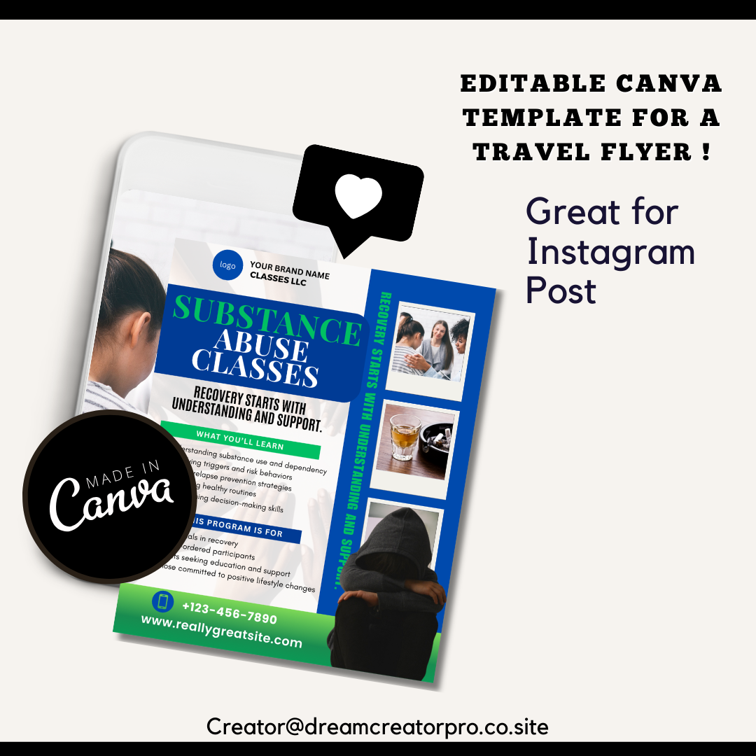 Substance Abuse Class Flyer Template | Recovery Education Program | Court Approved Style | Editable Canva Flyer | Substance Abuse Awareness Class