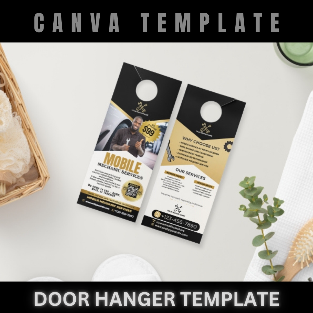 Mobile Mechanic Services Door Hanger Template | Auto Repair Door Hanger | Car Repair Marketing Flyer | Canva Editable Mechanic Template