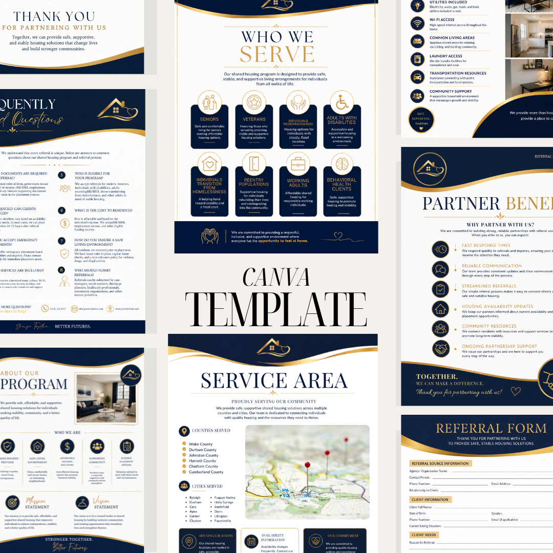 Shared Housing Referral Partnership Packet | Housing Provider Canva Template | Referral Packet Bundle | Editable Partnership Proposal