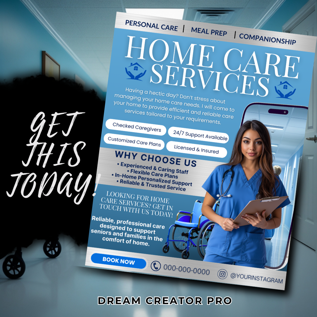 Home Care Service Flyer / DIY Home Care Service Flyer/ Canva Template 2026 / Medical Template / Medical flyer / Medical flyer Template / CNA