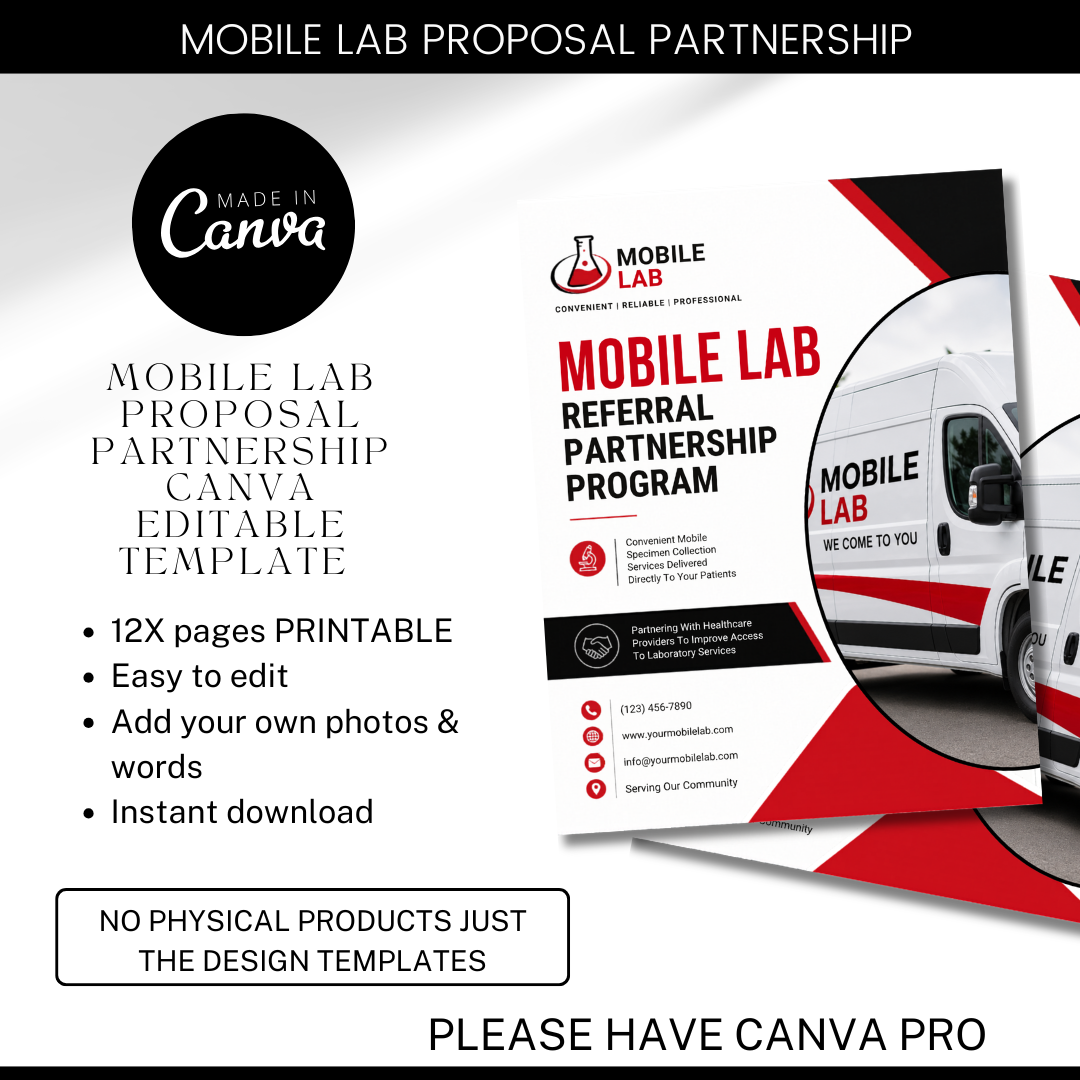 Mobile Lab Referral Proposal Packet | Medical Proposal Template | Healthcare Partnership Presentation | Canva Proposal | Phlebotomy Packet