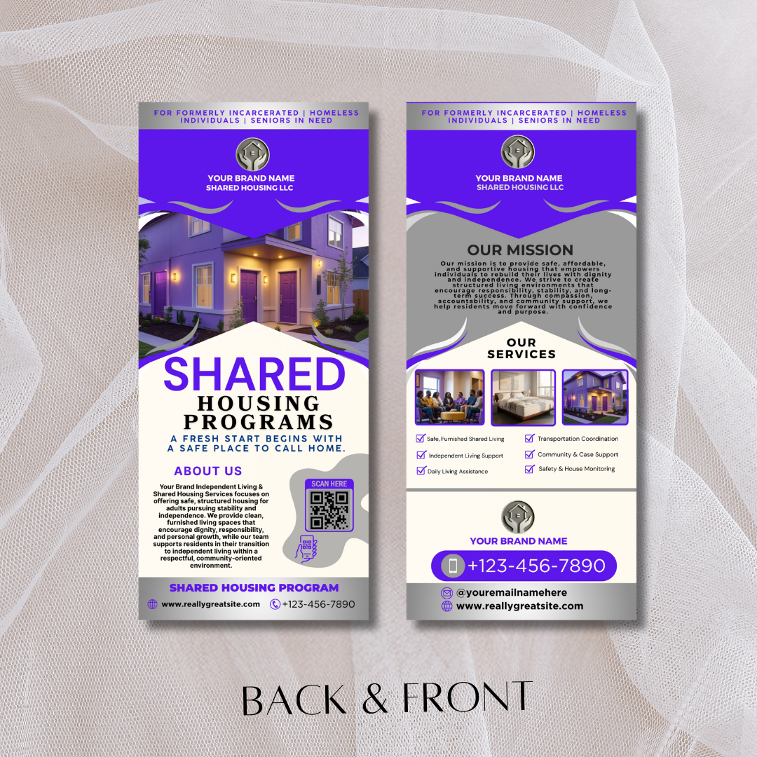Shared Housing Rack Card Template | Independent Living & Reentry Housing Canva Marketing Card Design (Copy)