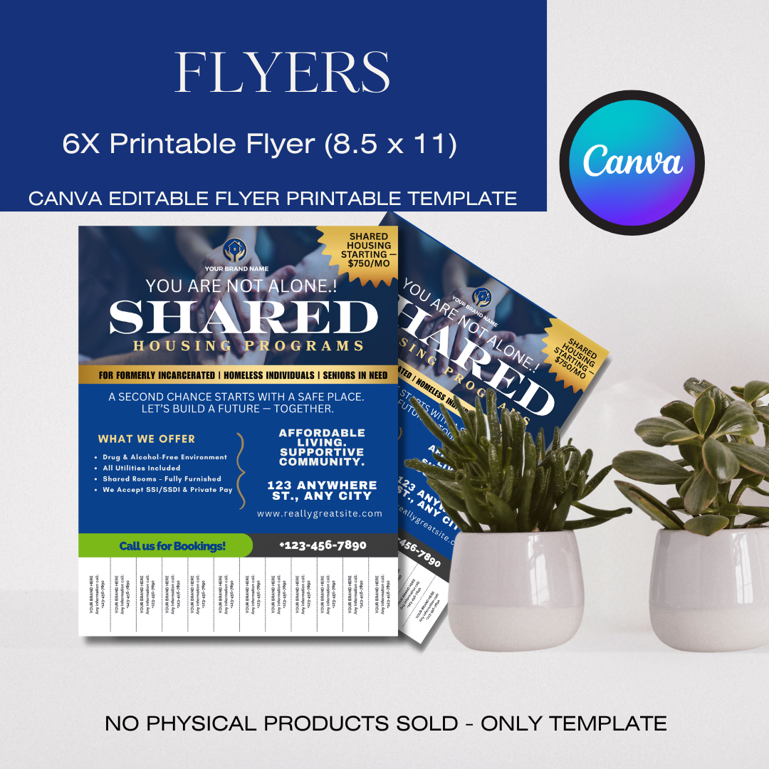 Shared Housing & Independent Living Printable Flyer Bundle | Transitional Housing Canva Templates | Reentry, Seniors & Supportive Living