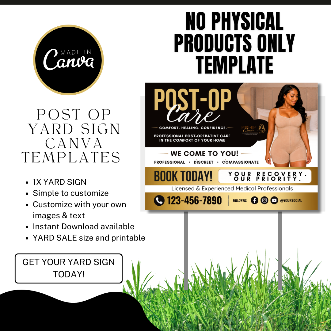 Post Op Yard Sign Canva Template | Editable Recovery Care Sign | Post Surgery Care Advertising Template | Medical Spa Yard Sign Design