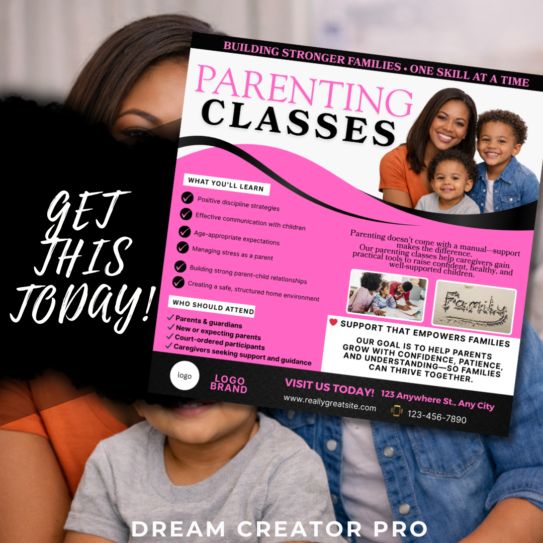 Parenting Class Flyer Template | Court Approved Parenting Classes | Family Education Program | Canva Editable Flyer