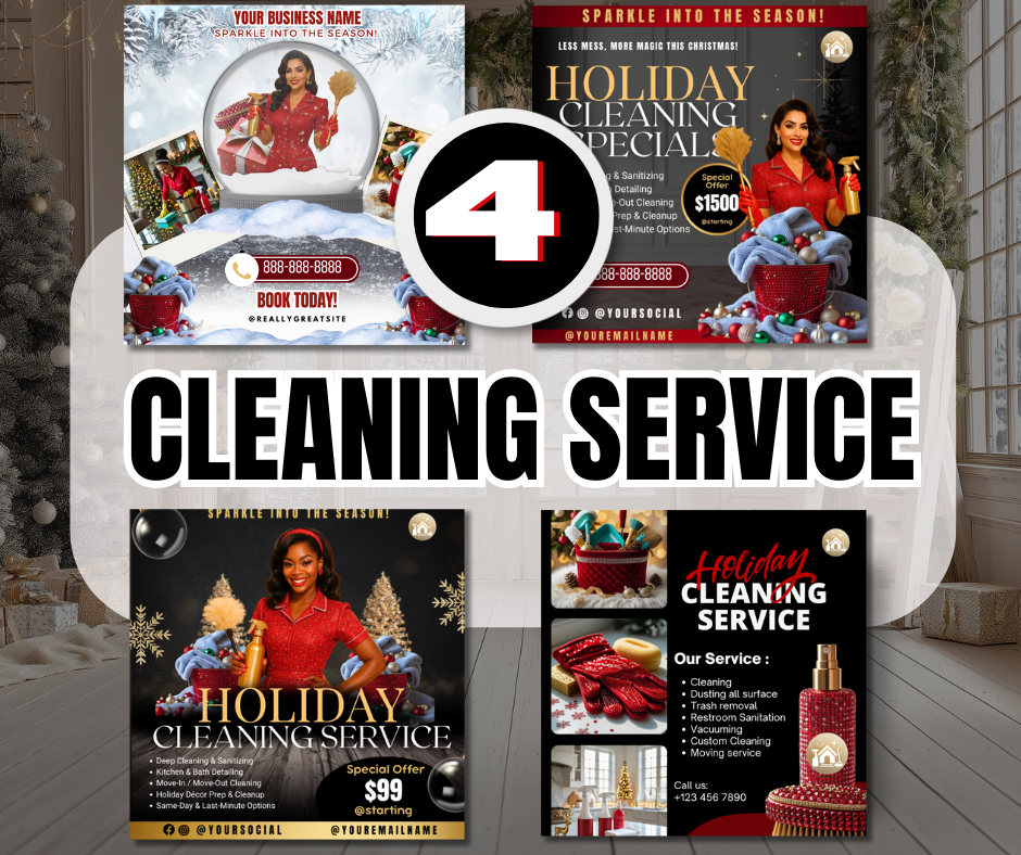 Holiday Christmas Service Instagram Post Bundle | 4 Editable Canva Templates | Cleaning, Beauty, Business & Seasonal Promo IG Flyers