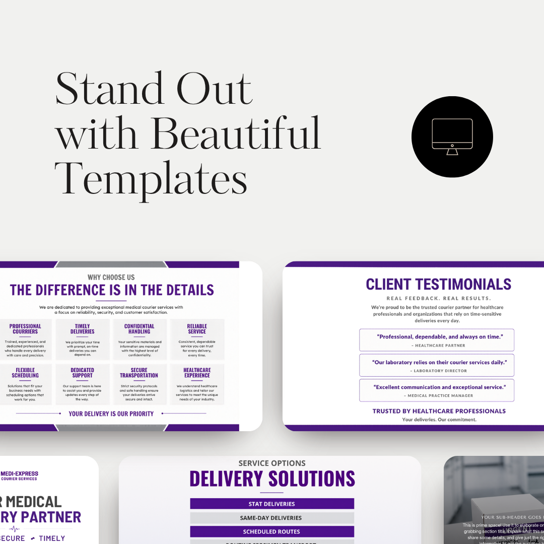 Medical Courier Website Template | Healthcare Logistics Canva Website | Specimen Transport Business Website | Editable Canva Design