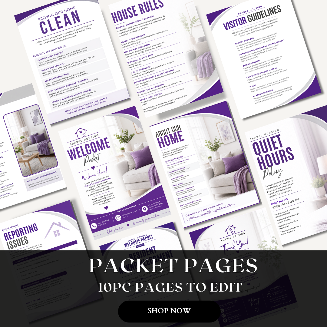 Shared Housing Welcome Packet Template Canva | Resident Handbook | Transitional Housing Forms | Group Home Welcome Guide | Housing Program