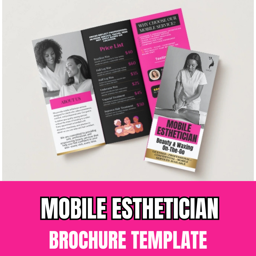 Mobile Esthetician Brochure Printable | Waxing On-The-Go Marketing | Beauty Business Brochure | Brazilian Wax Promo | Canva Template