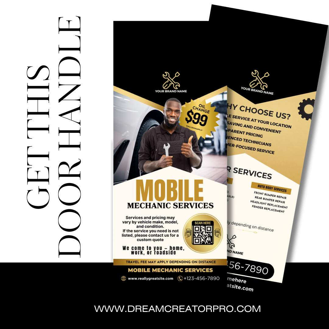 Mobile Mechanic Services Door Hanger Template | Auto Repair Door Hanger | Car Repair Marketing Flyer | Canva Editable Mechanic Template