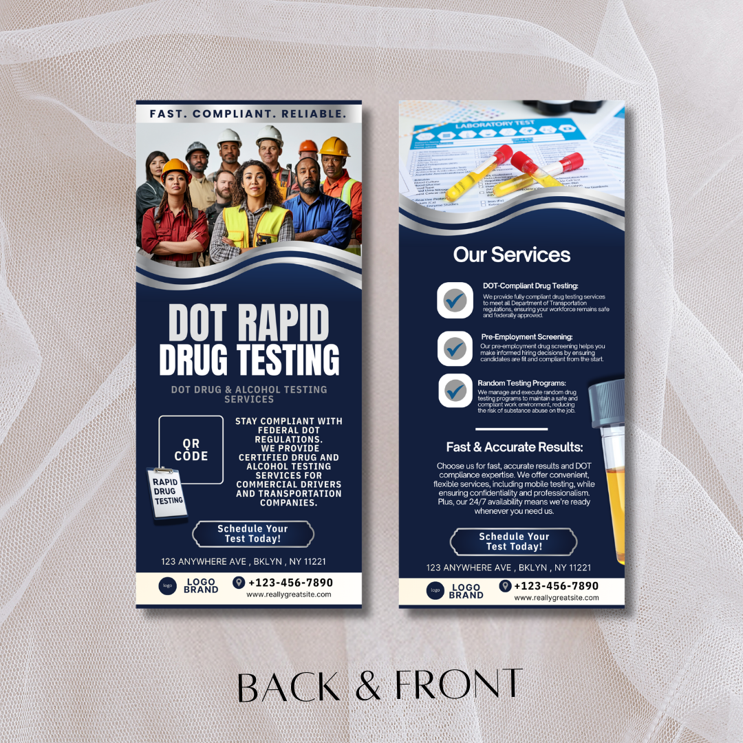DOT Testing Rack Card Canva Template | Editable Printable Rack Card for Drug Testing, DNA, Compliance & Mobile Lab Services / lab marketing