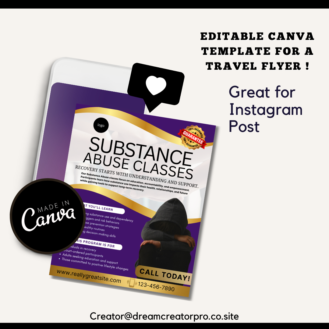 Substance Abuse Class Flyer Template | Recovery Education Program | Court Approved Style | Editable Canva Flyer | Substance Abuse Awareness Class