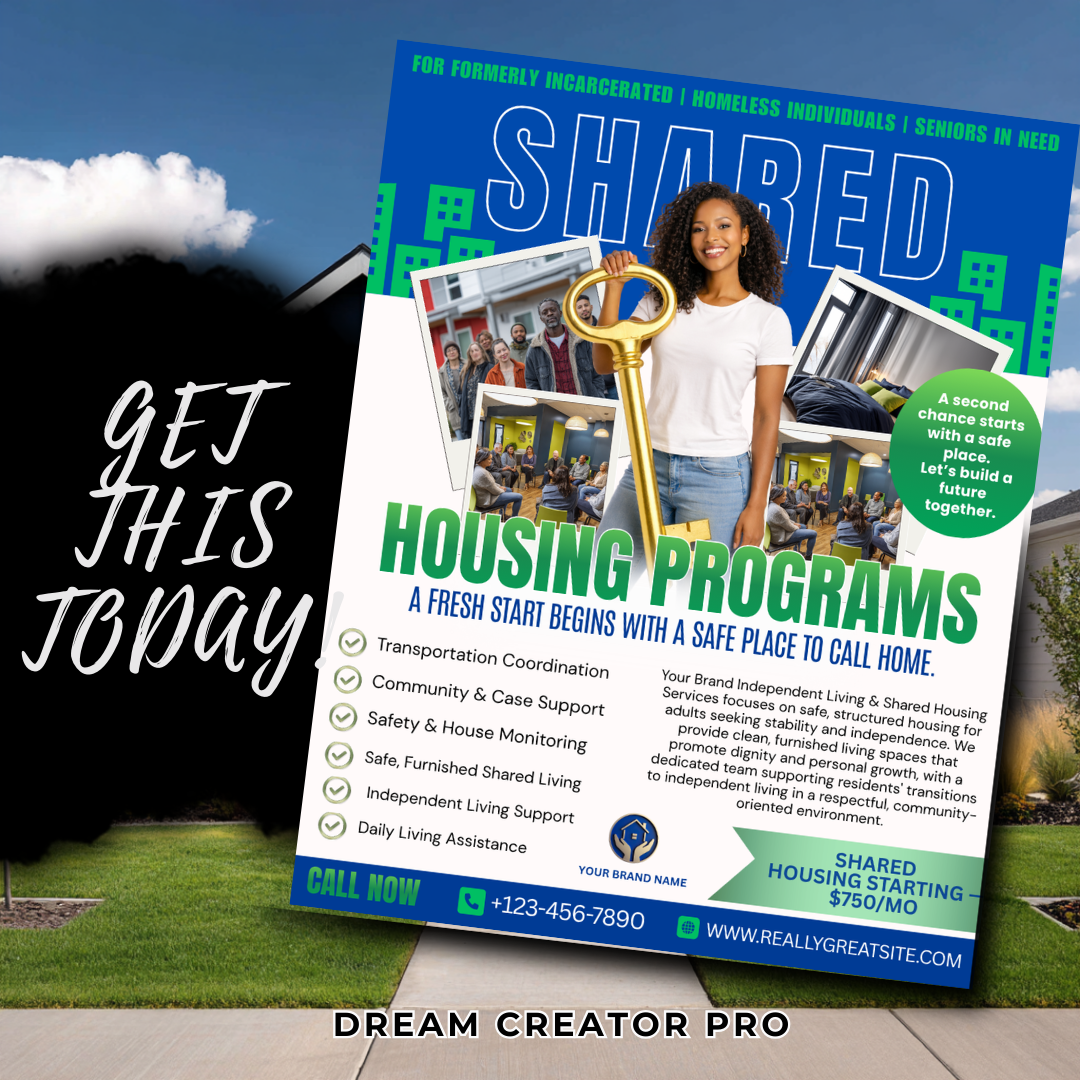Shared Housing Flyer Template | Affordable Living Canva Flyer | Transitional Housing Room Rental Ad | Editable Design (Copy)