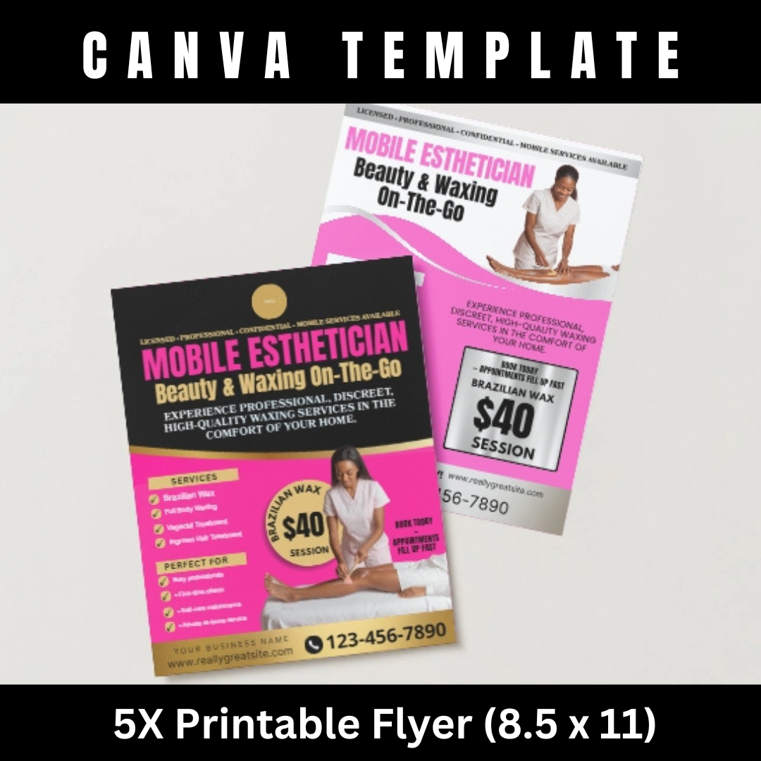 Mobile Esthetician Waxing Flyer Printable | Beauty & Waxing On-The-Go | Brazilian Wax Flyer | Editable Canva Beauty Marketing