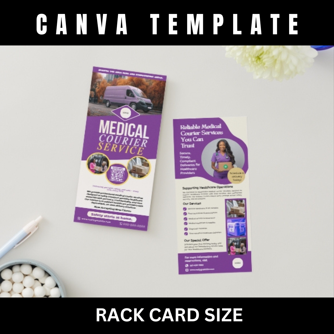 Medical Courier Services Rack Card Template | Healthcare Delivery Flyer | HIPAA Courier Marketing | Medical Transport Advertising | Canva Editable