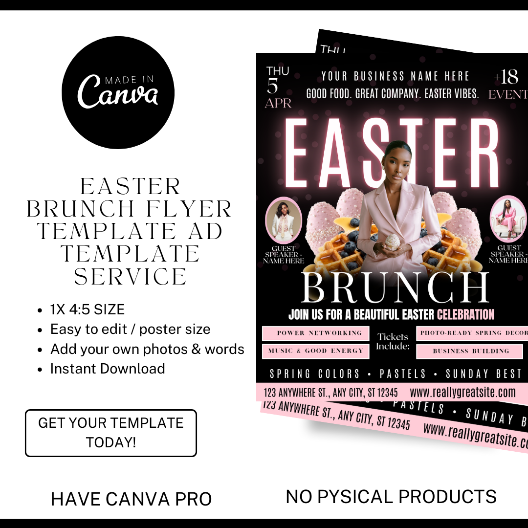 Easter Brunch Flyer Template | Editable Easter Event Flyer | Spring Brunch Invitation | Easter Sunday Brunch Poster | Canva Template