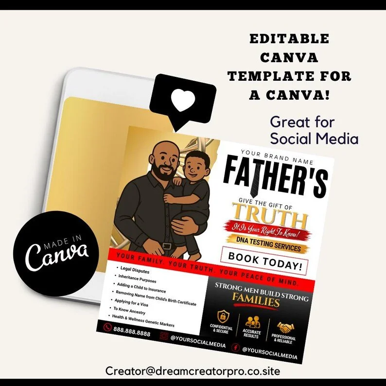 Father’s Day DNA Testing Flyer Template | Editable Canva DNA Services Flyer | Paternity Test Marketing Flyer | DNA Testing Social Media Post