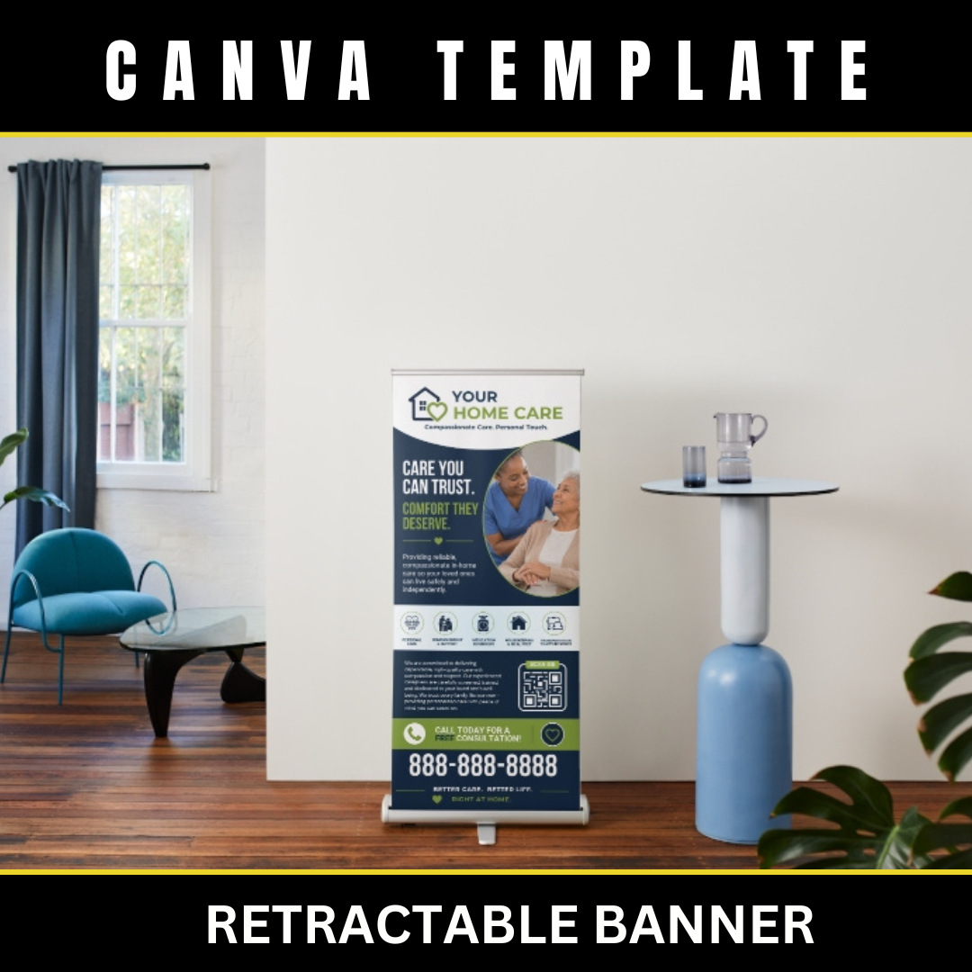 Home Care Marketing Bundle Canva Templates | Caregiver Flyer, Brochure, Yard Sign, Postcard, Business Card, Social Media Kit for Home Care Business