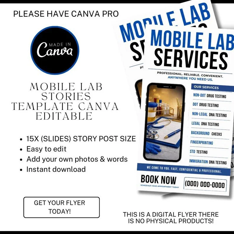 Mobile Lab Instagram Story Templates | Editable Healthcare Story Canva Bundle | Drug Testing DNA Fingerprinting Social Media Templates