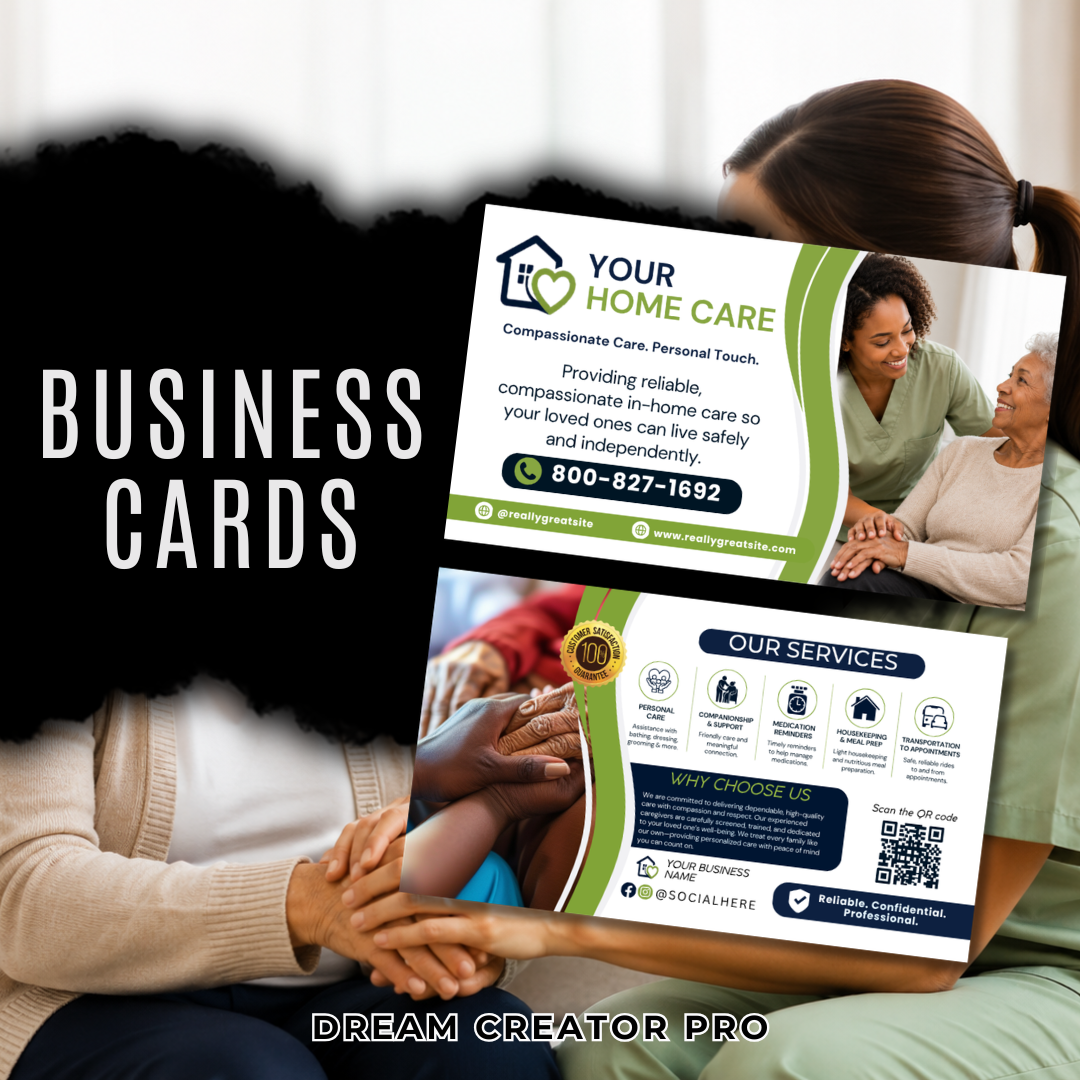 Home Care Marketing Bundle Canva Templates | Caregiver Flyer, Brochure, Yard Sign, Postcard, Business Card, Social Media Kit for Home Care Business
