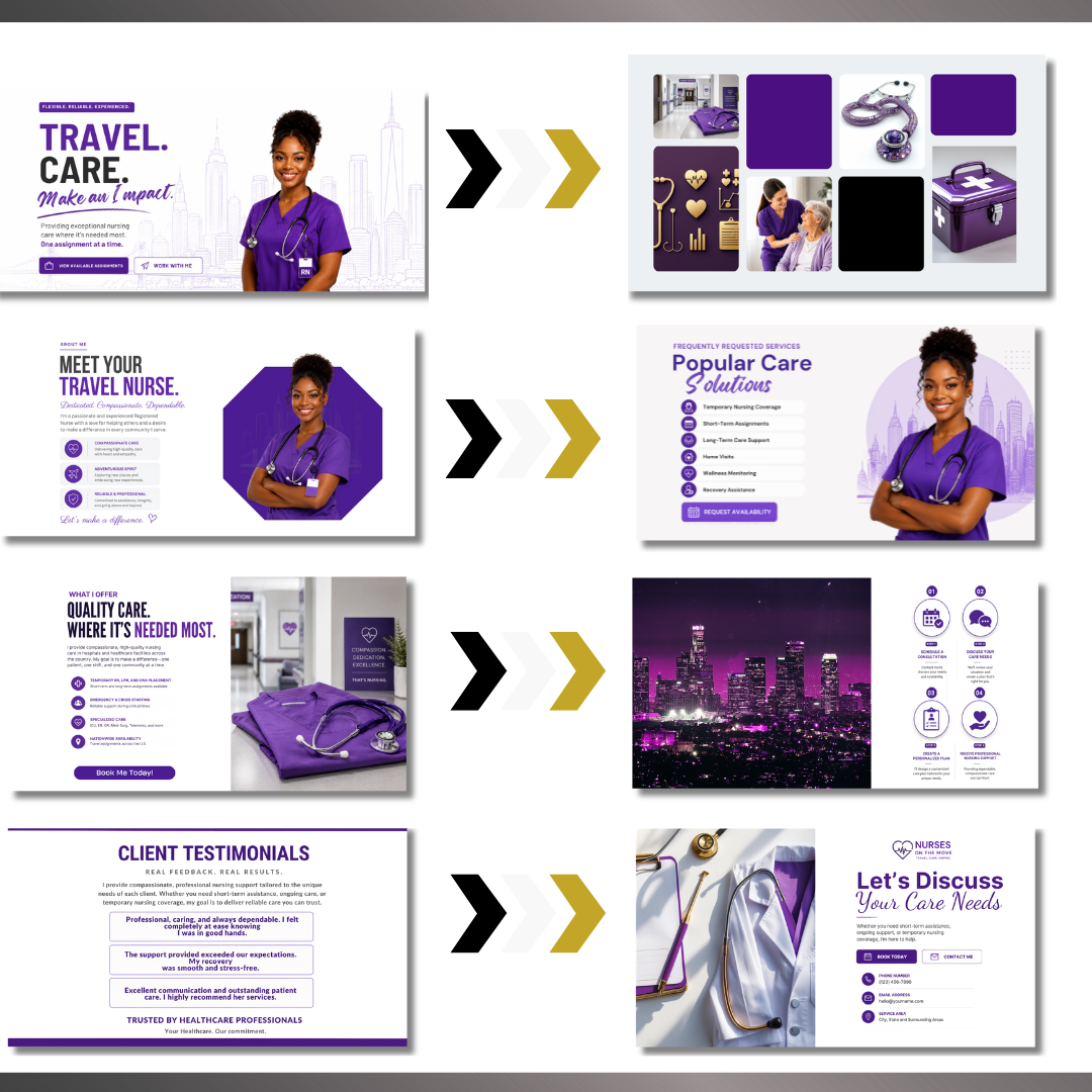Travel Nurse Website Template Canva | Private Duty Nurse Website | RN Landing Page Design | Healthcare Website Template | Nursing Services