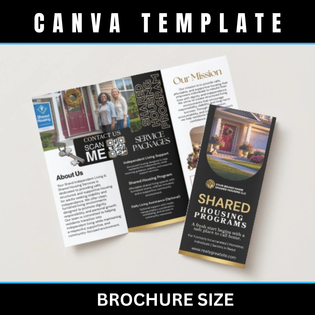 Shared Housing Canva Template Bundle | Reentry & Transitional Housing Marketing Kit | Flyers, Yard Sign, Rack Card, Brochure Banner Set