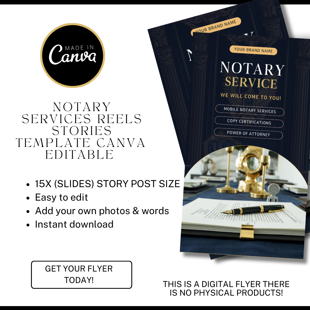 Mobile Notary Reels Templates | Notary Service Instagram Reels | Notary Marketing Content | Canva Editable Video Templates | Digital Download