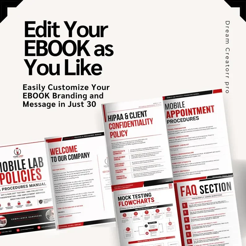 Mobile Lab Policies & Procedures Manual Canva Template | DOT Drug Testing SOP Handbook | DNA Fingerprinting Compliance Editable Forms